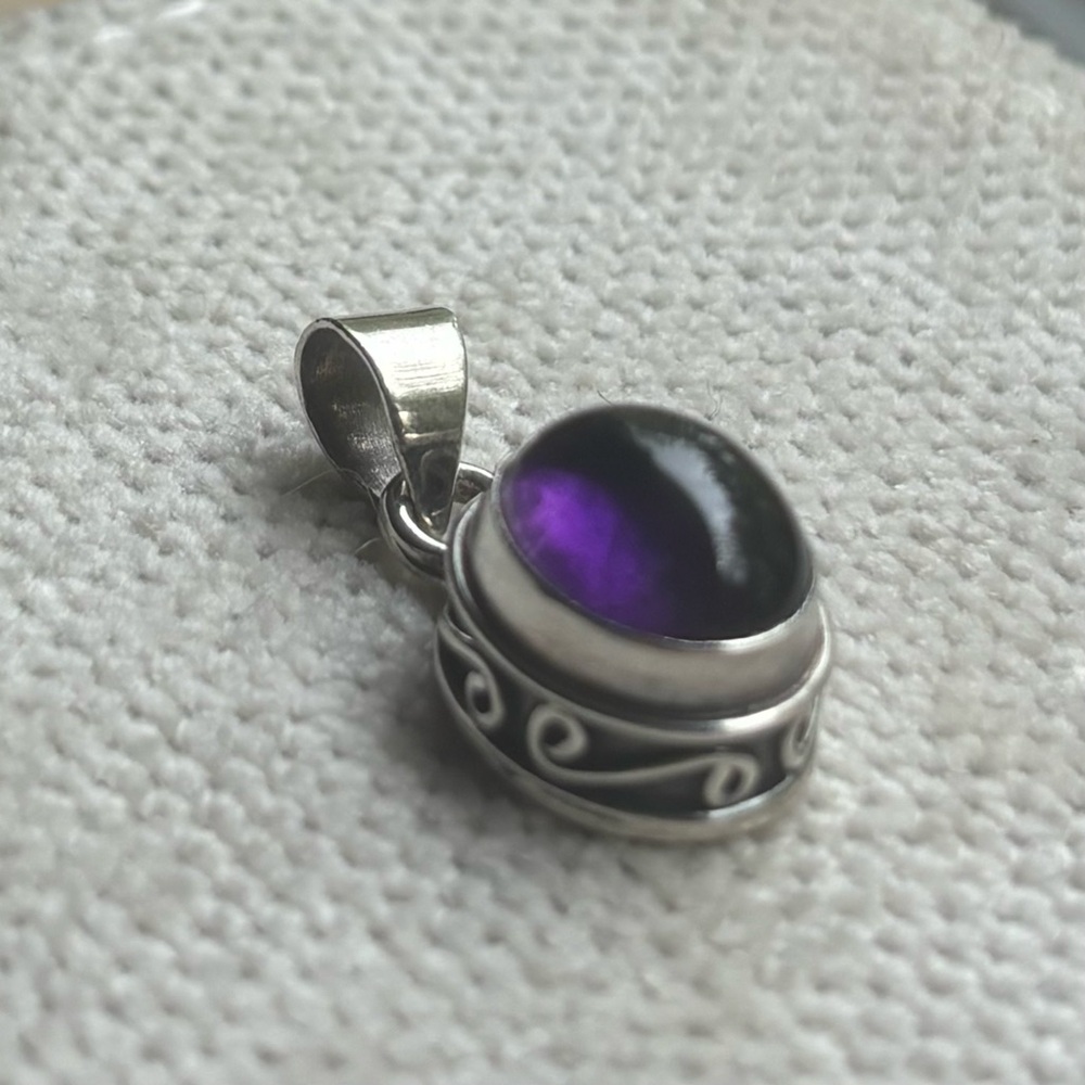 Vintage Purple and Silver Pendant with Ornate Design